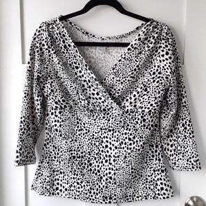 Hemet overlap front dalmatian print pinup top, 3/4 sleeve large